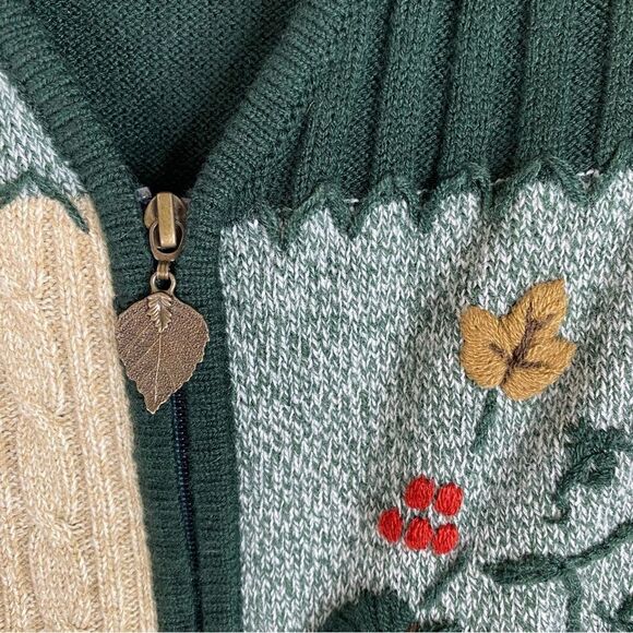 Allison Daley Cardigan Women’s Green Tan Sleeveless Fall Autumn Embroidered S - Picture 5 of 8